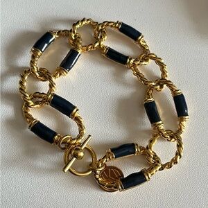 Elegant Gold and Navy Chain Anne Klein Bracelet 7.5”
